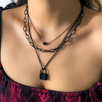 1 Pc Three Layers Chain Necklace Heart & Lock Shape Pendant Adjustable Clavicle Chain