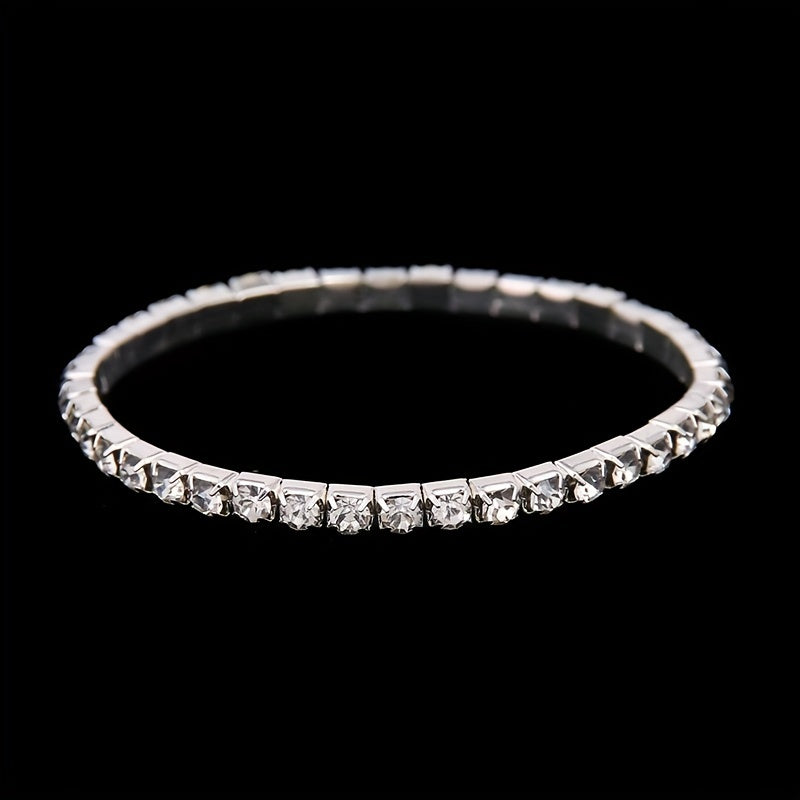 Elegant Rhinestone Elastic Bracelet for Formal Occasions - Perfect for Weddings, Proms, Parties, Pageants, and Evening Wear