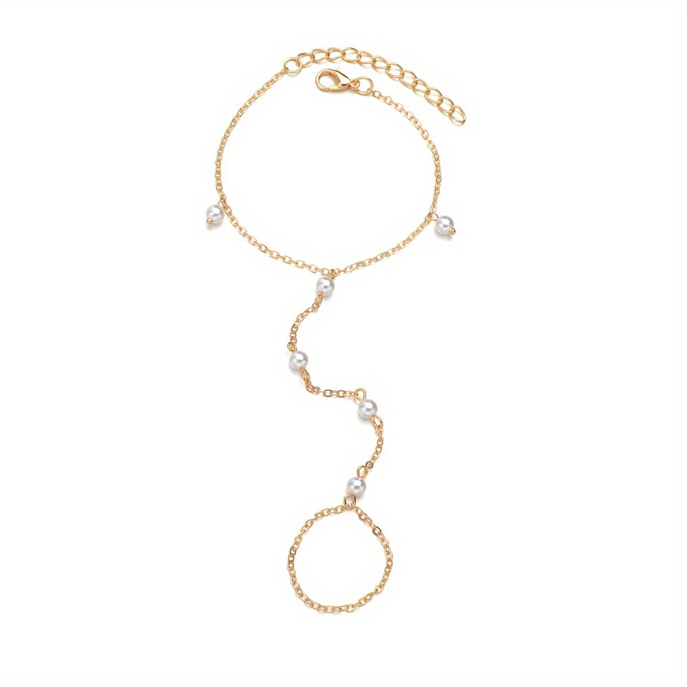 Stylish Trendy Mittens Faux Pearl Alloy Bracelet Female Accessories