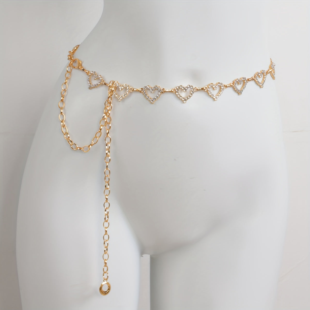 Bling Bling Hollow Out Love Heart Waist Chain Inlaid Shiny Rhinestone Elegant Waist Belt Body Chain