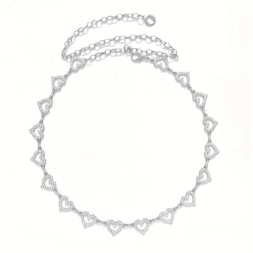 Bling Bling Hollow Out Love Heart Waist Chain Inlaid Shiny Rhinestone Elegant Waist Belt Body Chain