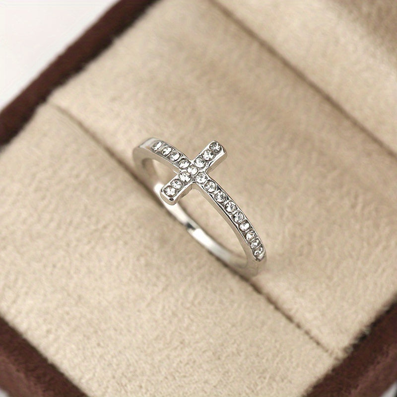 Sparkle with Love: Zircon Cross Ring for Engagement, Anniversary and Birthday Gifts for Girls and Women