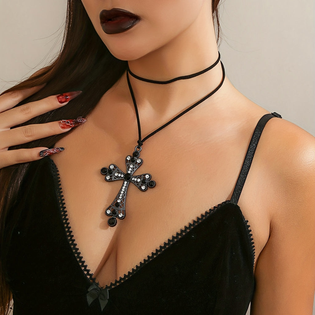 Gothic Halloween Exaggerated Large Cross Pendant Necklace, Party Holiday Neck Jewelry Gift For Girls