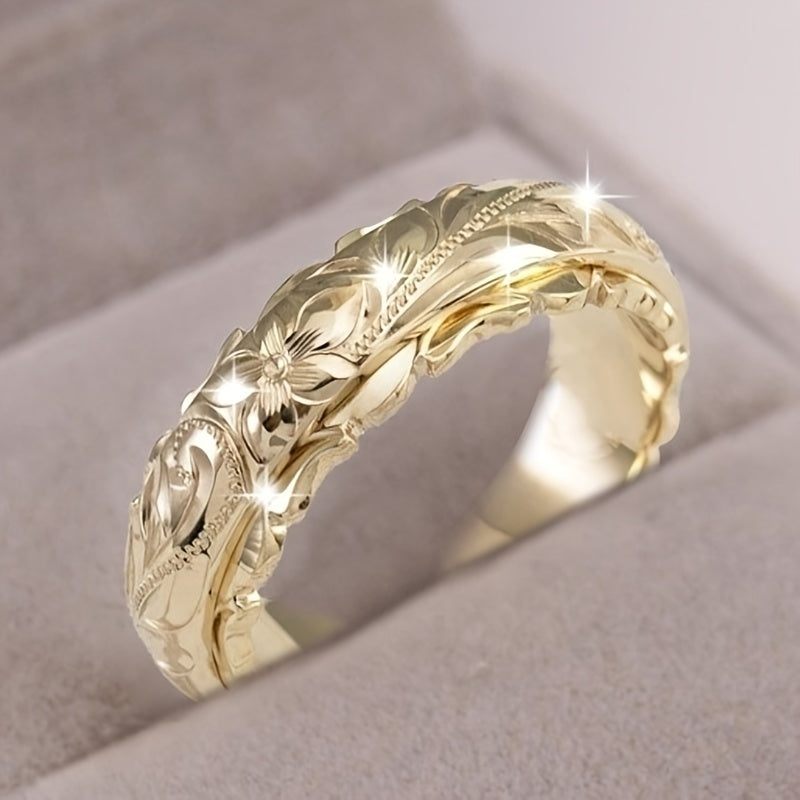 Add a Touch of Elegance with our 18K Gold Plated Flower Pattern Ring for Women, Girls and Girlfriend