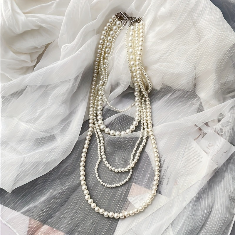 Baroque Style Women's 5-Layer Long Faux Pearl Necklace - Exaggerated Neck Jewelry for Girls - Elegant and Trendy Accessories