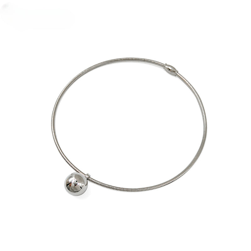 FN Simple Round Ball Collar Chain Metal Necklace LOJS75