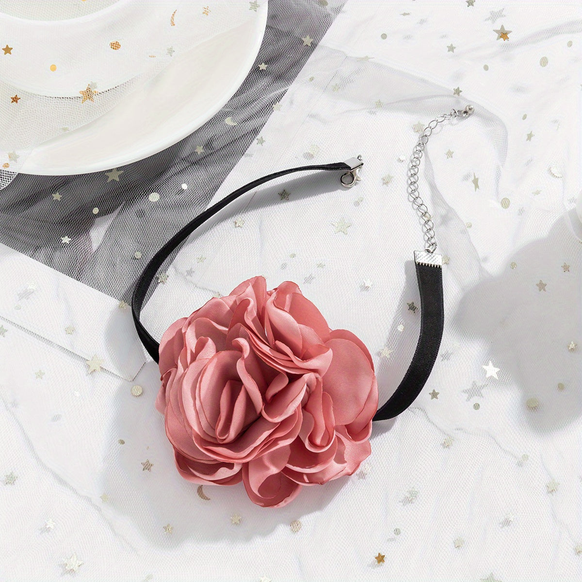 Vintage French 3D Flower Velvet Design Necklace Holiday Party Banquet Accessories For Women Vacation Favors