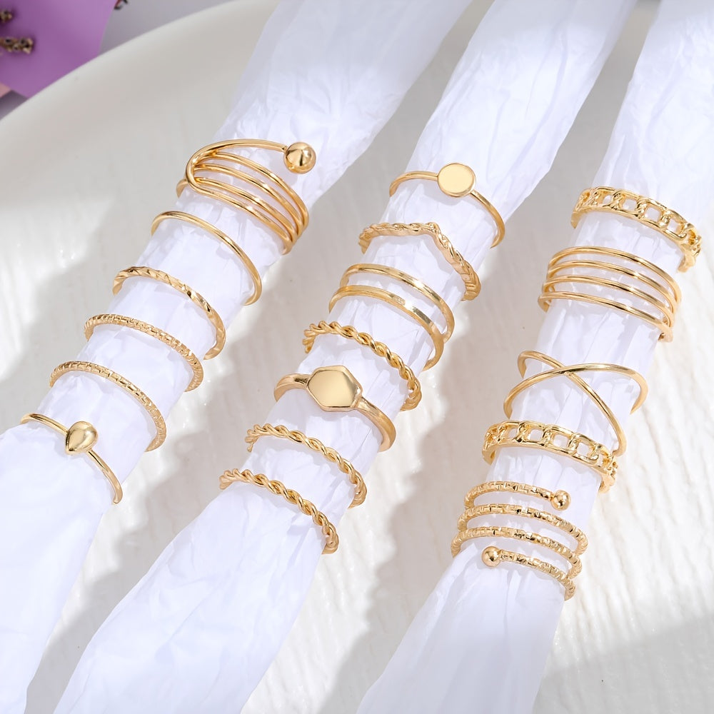 18pcs Golden Silvery Geometric Spiral Cross Women's Joint Ring Set