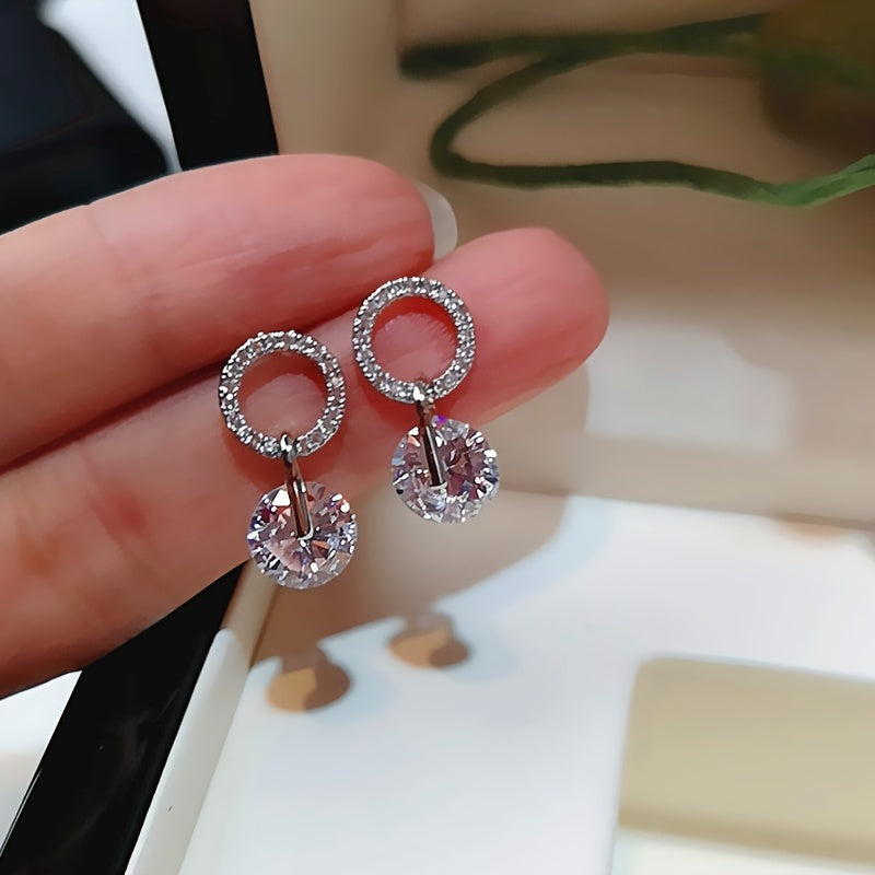 Luxury Earrings Elegant Double Crystal Zircon Drop Dangle Earrings Wedding Jewelry Gifts