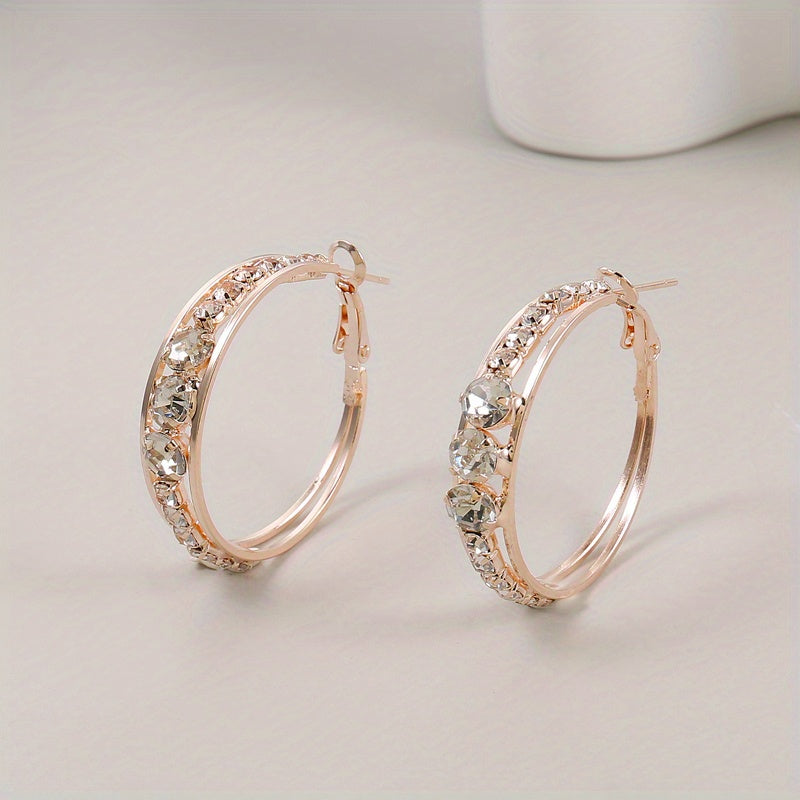 Exquisite Fashion Hoop Earrings with Gold Color and Zircon Stones - Perfect Valentine's Day Gift for Her