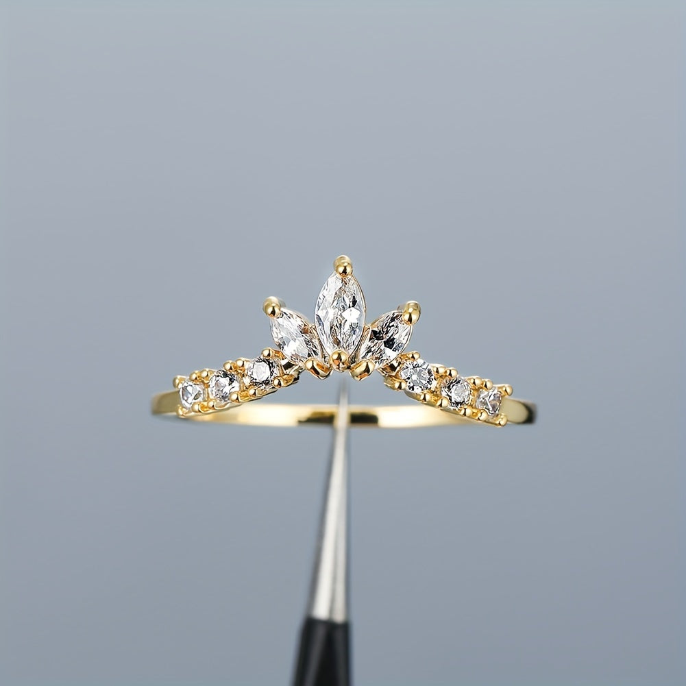 Trendy Crown Shape Ring 18k Gold Plated Inlaid Zircon Match Daily Outfits Dainty Party