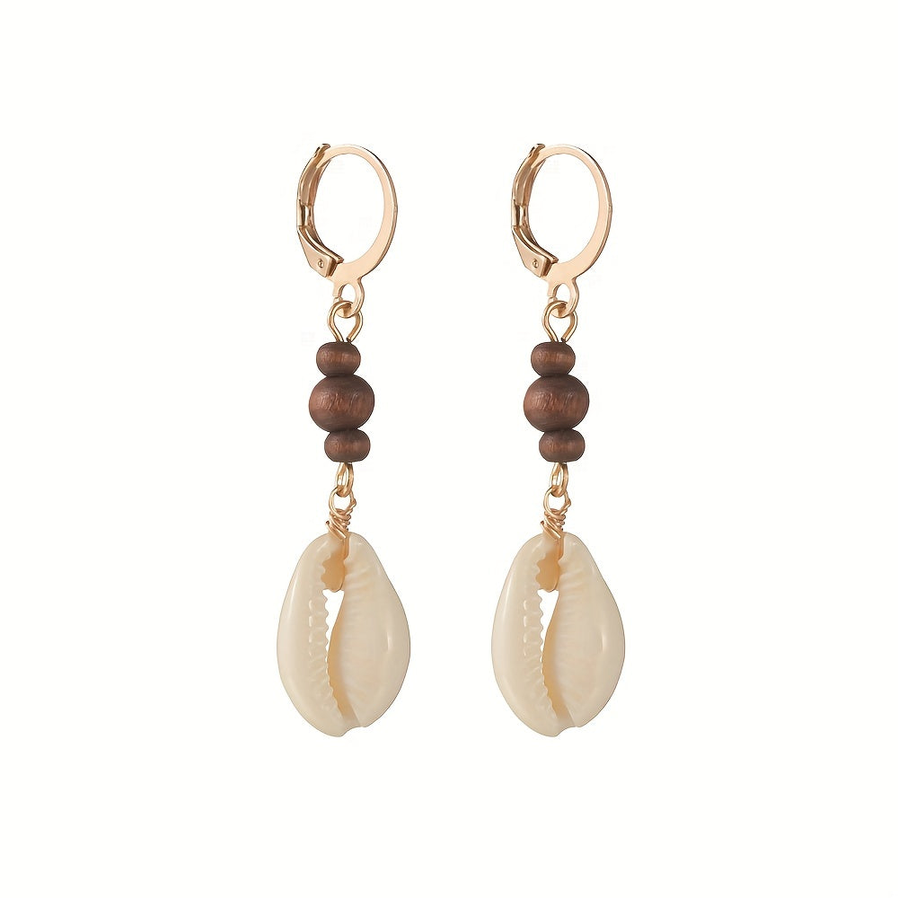 Add a touch of vintage elegance with our Seashell Dangle Wooden Bead Earrings for Women