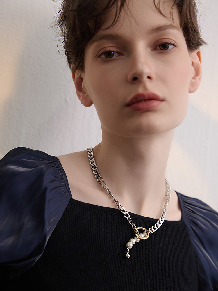 FN Metal Thick Chain Pearl Necklace LOJS81