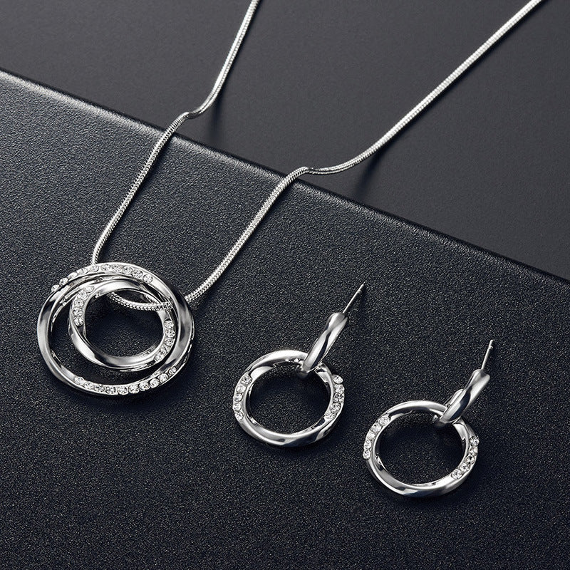Sparkle with Simplicity: Simple Circle Jewelry Set with Inlaid Rhinestones - Perfect Gift for Women and Girls