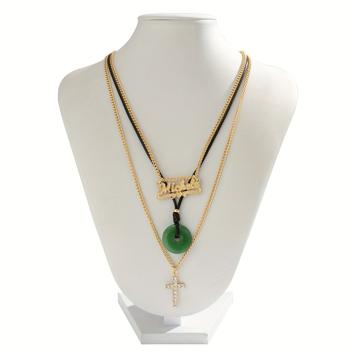 Vintage Cross Letter Multi Piece Clavicle Pendant Necklace Inlaid Rhinestones