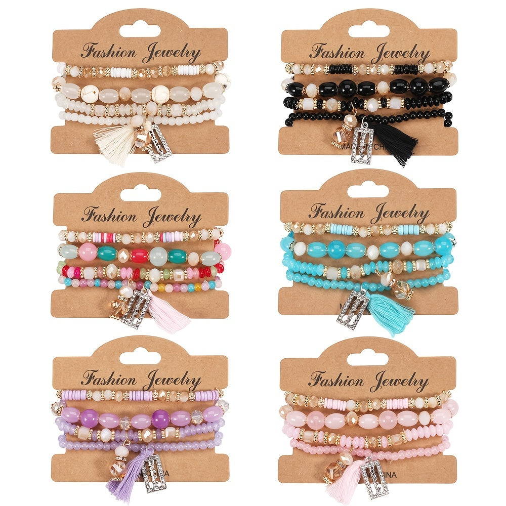 Complete Your Boho Look with this Small Tassel Pendant Beaded Bracelet Set