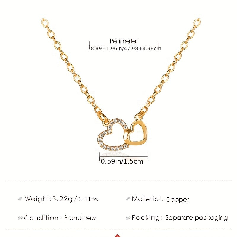 Fall in Love with Our Simple Double Heart Pendant Clavicle Chain Necklace for Women and Girls