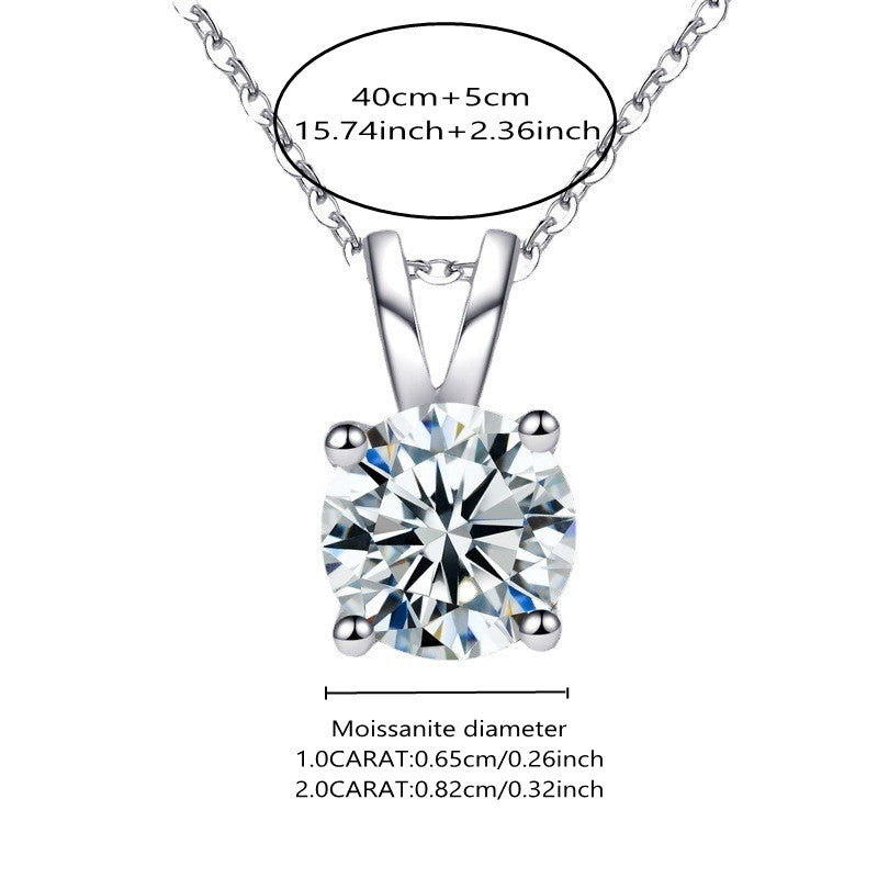 Luxury Moissanite Pendant Necklace - 925 Sterling Silver, 1-2CT, Classic 4 Claw Design, Perfect for Weddings and Engagements, Ideal Gift for Women and Girls