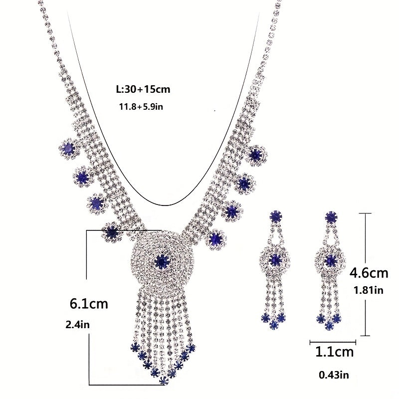 Elegant Royal Blue Zircon Necklace and Earrings Set - Perfect for Weddings and Special Occasions