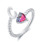 Adjustable A To T Initial Letter Ring 18K Gold Plated Zircon Rings For Women White Gold Plated