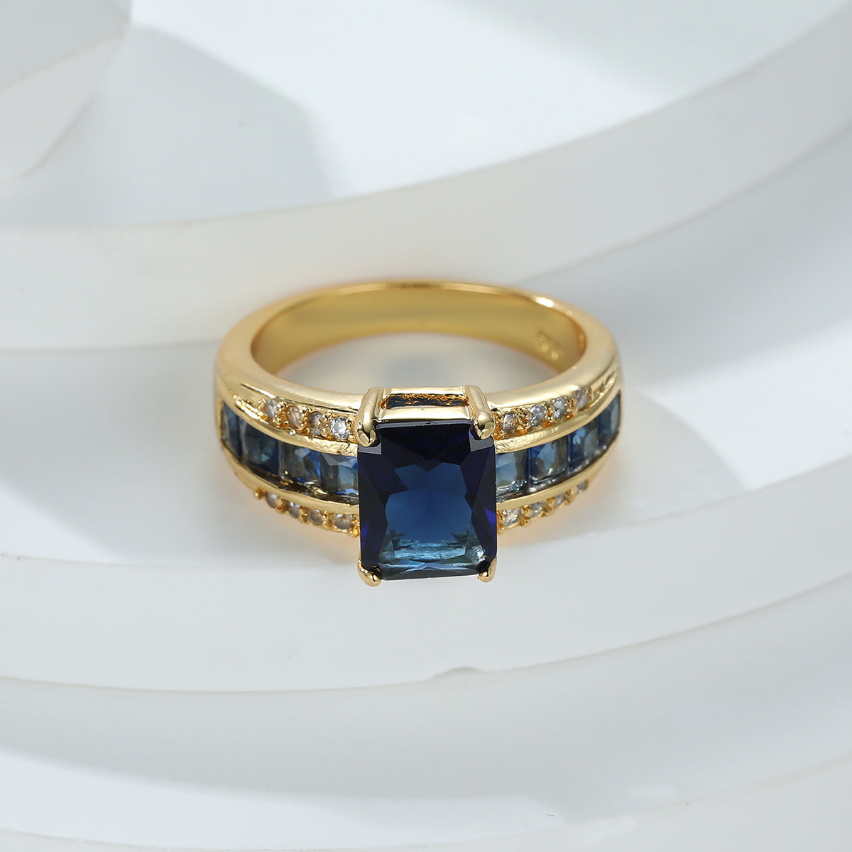 Gorgeous 18K Gold Plated Sapphire Blue Zircon Eternity Ring - Perfect for Your Special Day!