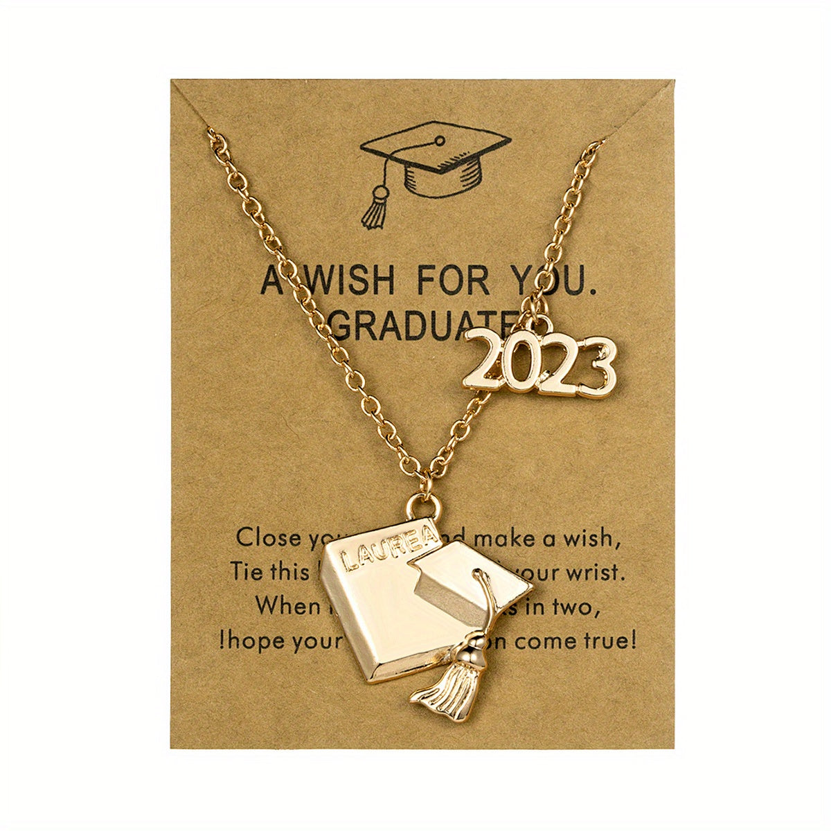 Graduation Season Alloy Bachelor Hat Pendant Necklace For Women Girls Student Gift (With Blessing Card)