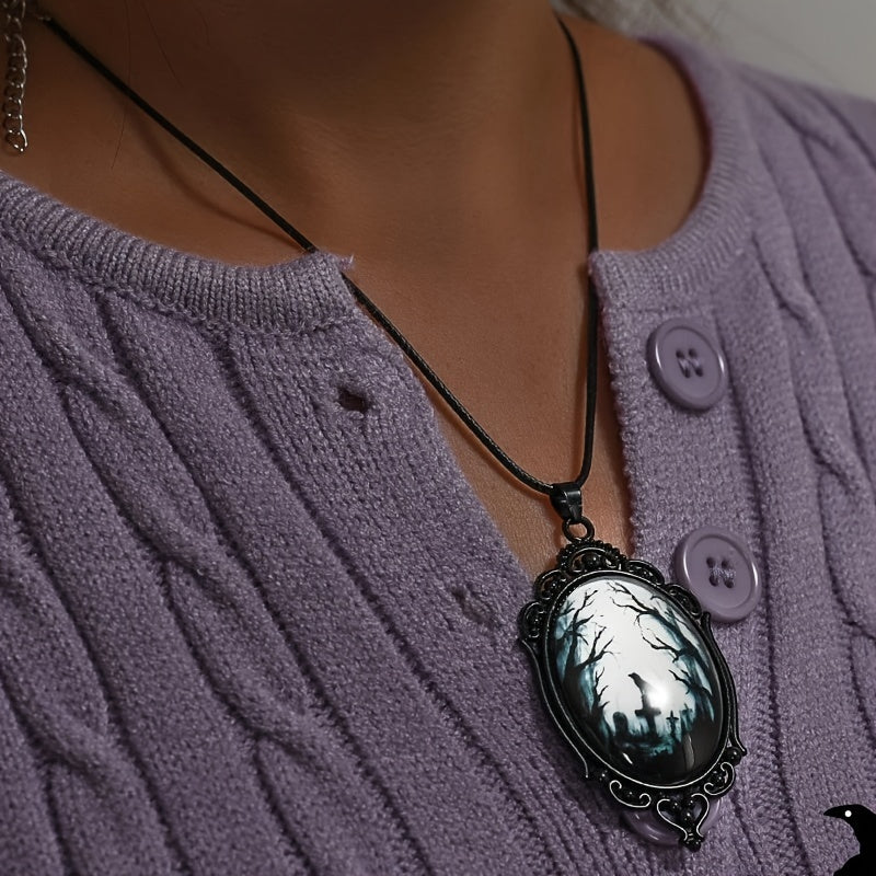 Gothic Crow Forest Pendant Necklace: A Stylish Men's Rope Necklace for the Darker Side of Fashion