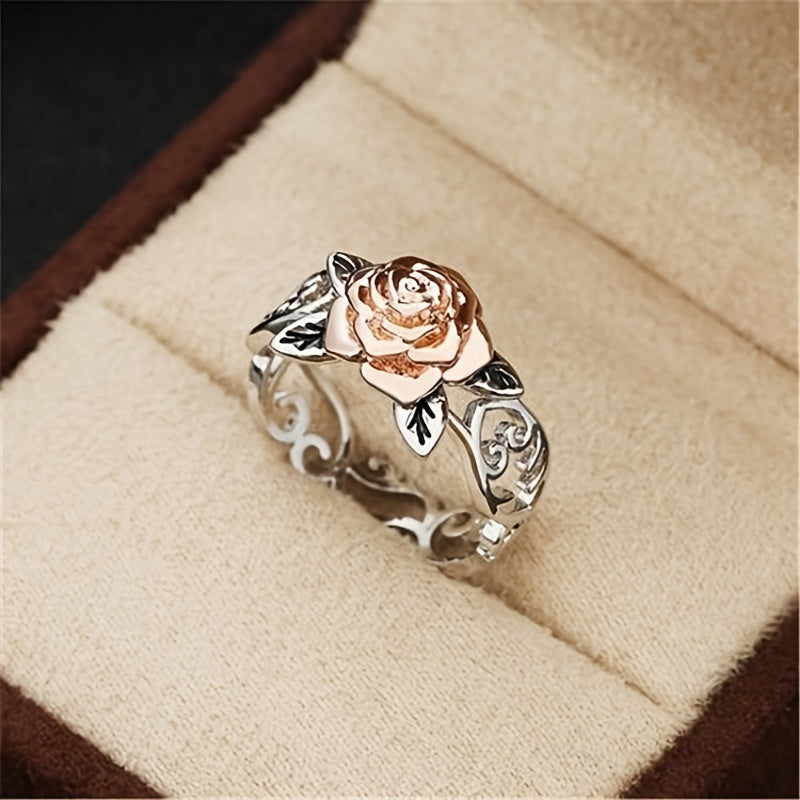 1pc Rose Gold Flower Ring European And American Retro Universal Color Separation Engagement Ring