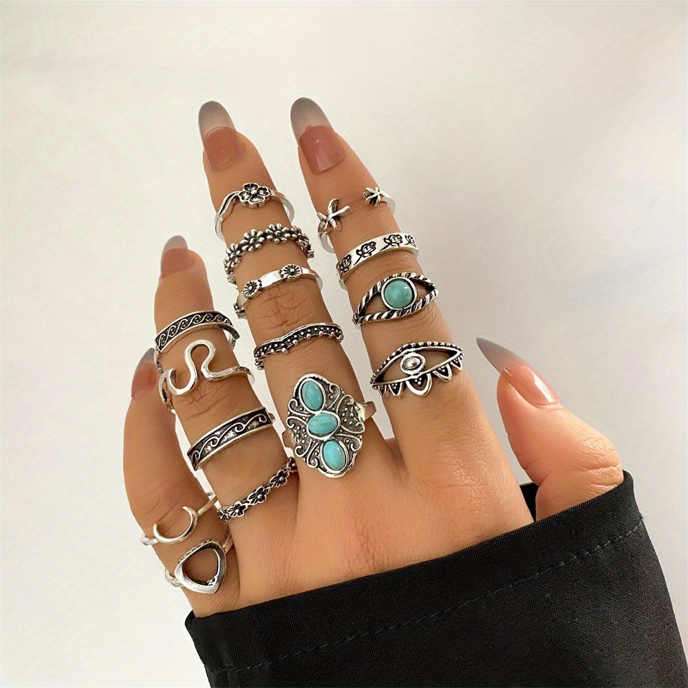 Vintage Bohemian Finger Ring Set Versatile Stackable Finger Ring Jewelry For Women