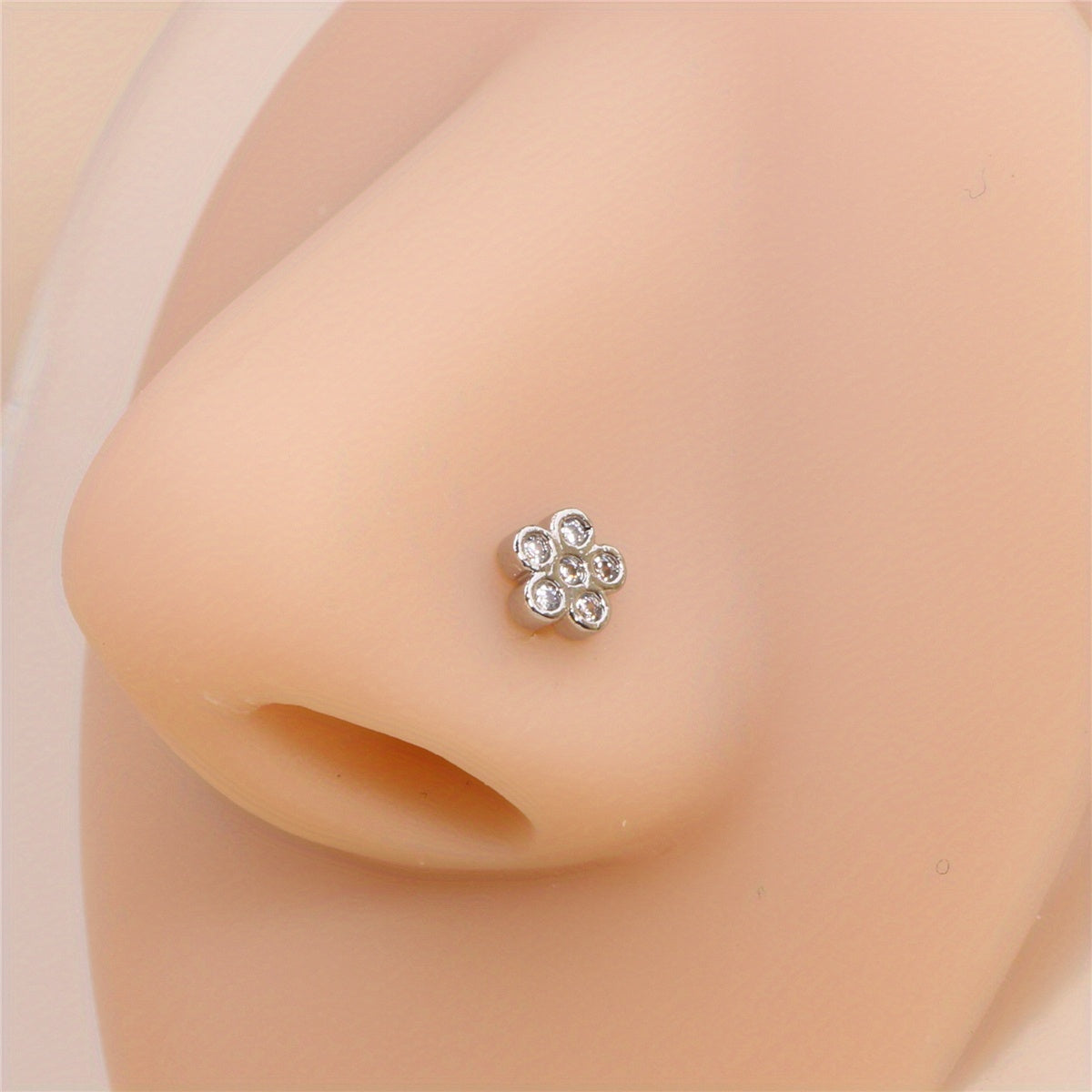 Cubic Zirconia Flower Shape Nose Studs Piercing Jewelry For Women Men