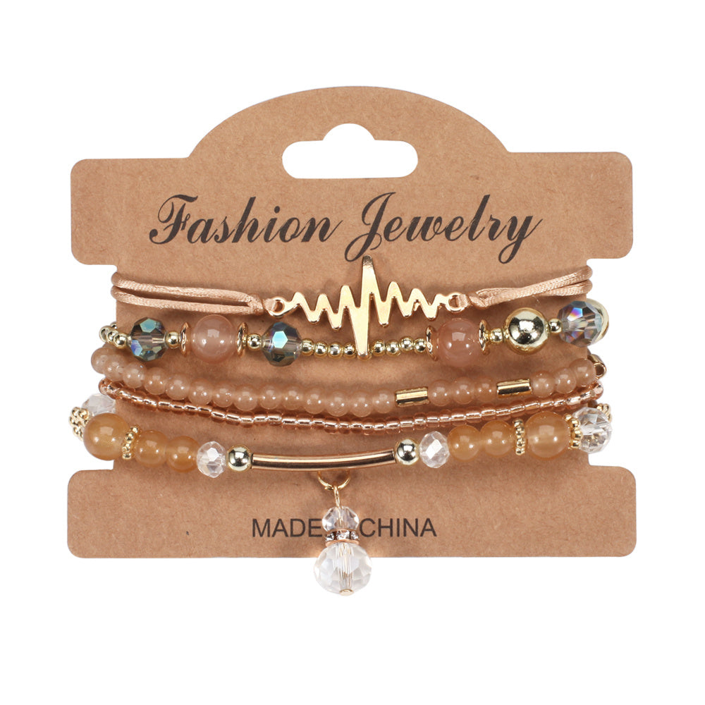 Boho Style ECG Pattern Multi-Layer Beaded Bracelet Set - Hand Jewelry Accessories