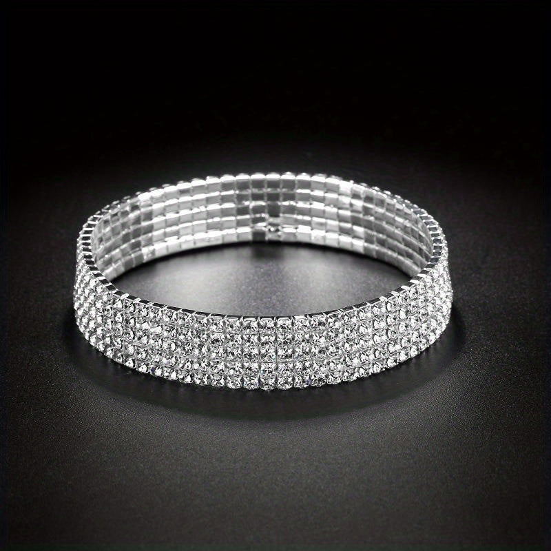 Elegant Rhinestone Elastic Bracelet for Formal Occasions - Perfect for Weddings, Proms, Parties, Pageants, and Evening Wear