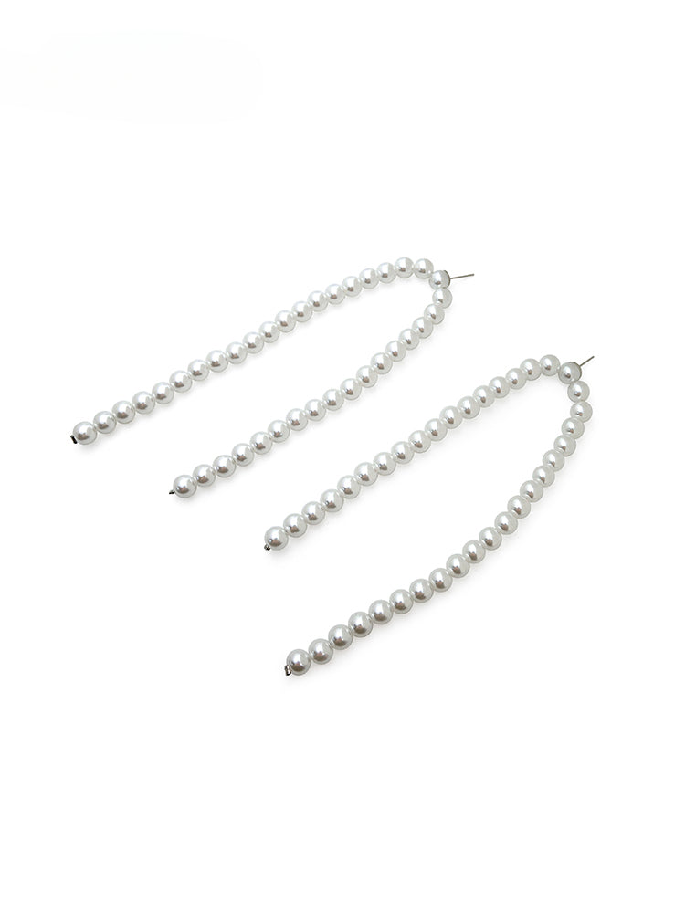 FN Faux Pearl Long Drop Slim Earrings LOJS122