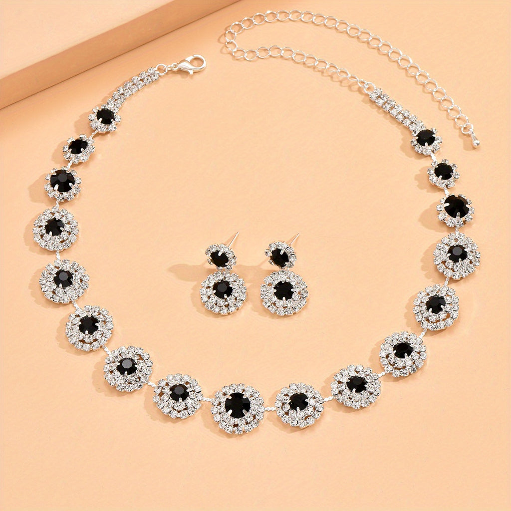 3pcs Elegant Silver Plated Rhinestone Jewelry Set for Evening Parties and Birthdays