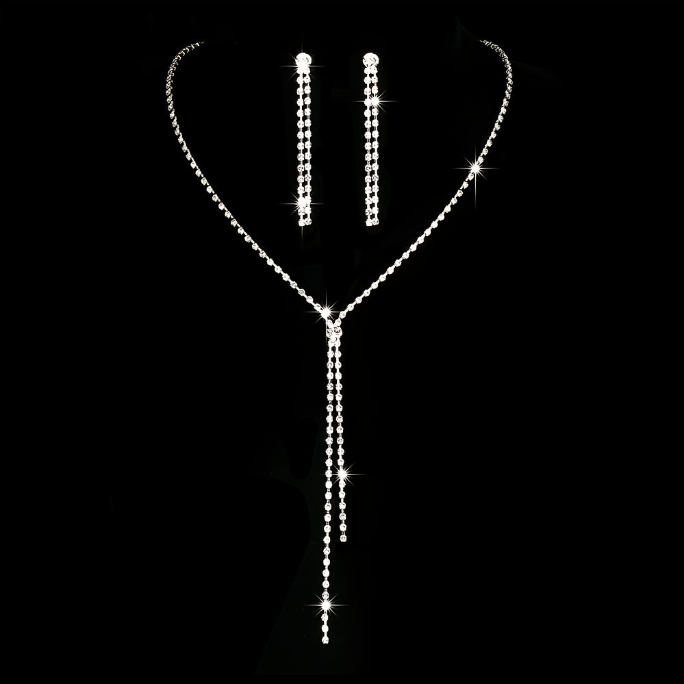 2 pcs Romantic Jewelry Set - Rhinestone Necklace and Earrings for Women - Adjustable Chain Pendant - Perfect Valentine's Day Gift