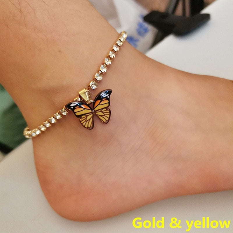 Butterfly Charms Crystal Anklet Women Rhinestone Foot Chain Summer Beach Jewelry Accessories