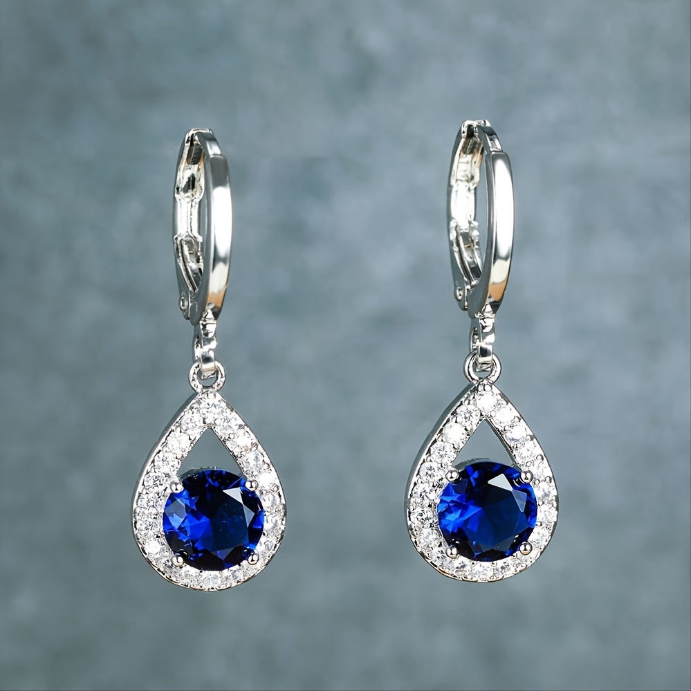Round White Sapphire Drop Earrings For Female White Golden Dangle Hoop Earrings Bride Wedding Jewelry Gifts
