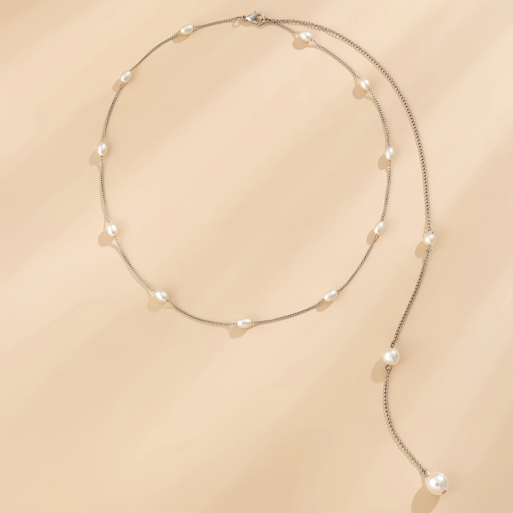 Sexy Faux Pearl Charm Chain Back Chain Body Chain Minimalist Necklace Women's Fine Jewelry Trendy Jewelry