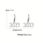Golden / Silvery Number 2023 Design Hook Dangle Earrings Elegant Punk Style Alloy Jewelry Delicate Female Gift