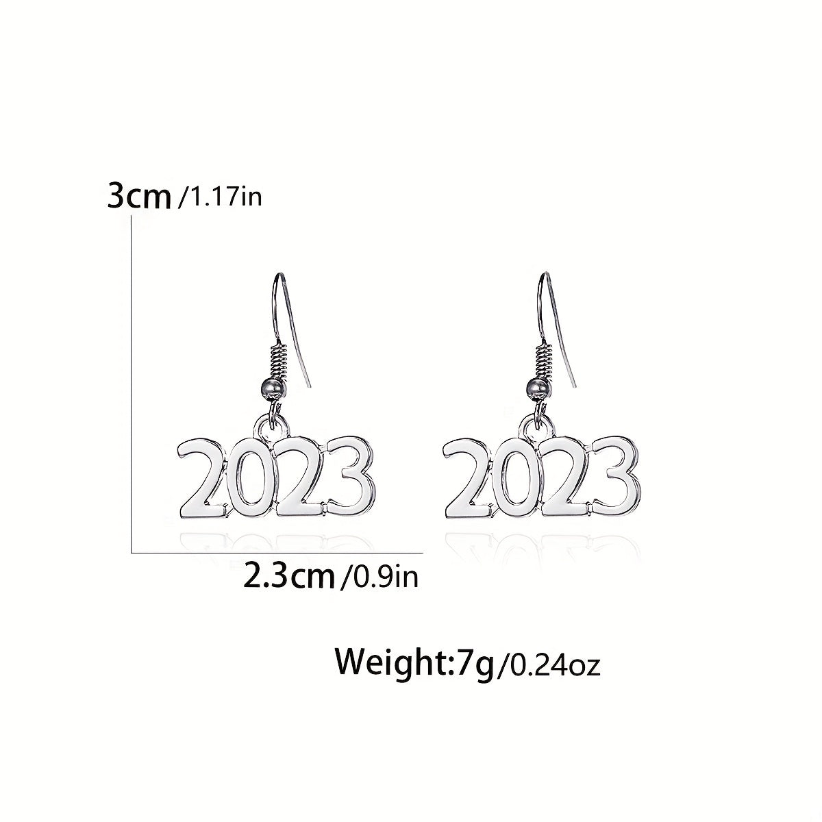 Golden / Silvery Number 2023 Design Hook Dangle Earrings Elegant Punk Style Alloy Jewelry Delicate Female Gift