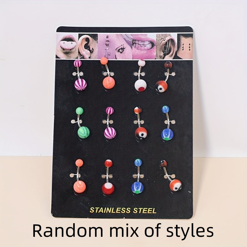 12PCS Stainless Steel Belly Button Ring Set For Women Girls Navel Rings Body Piercing Jewelry