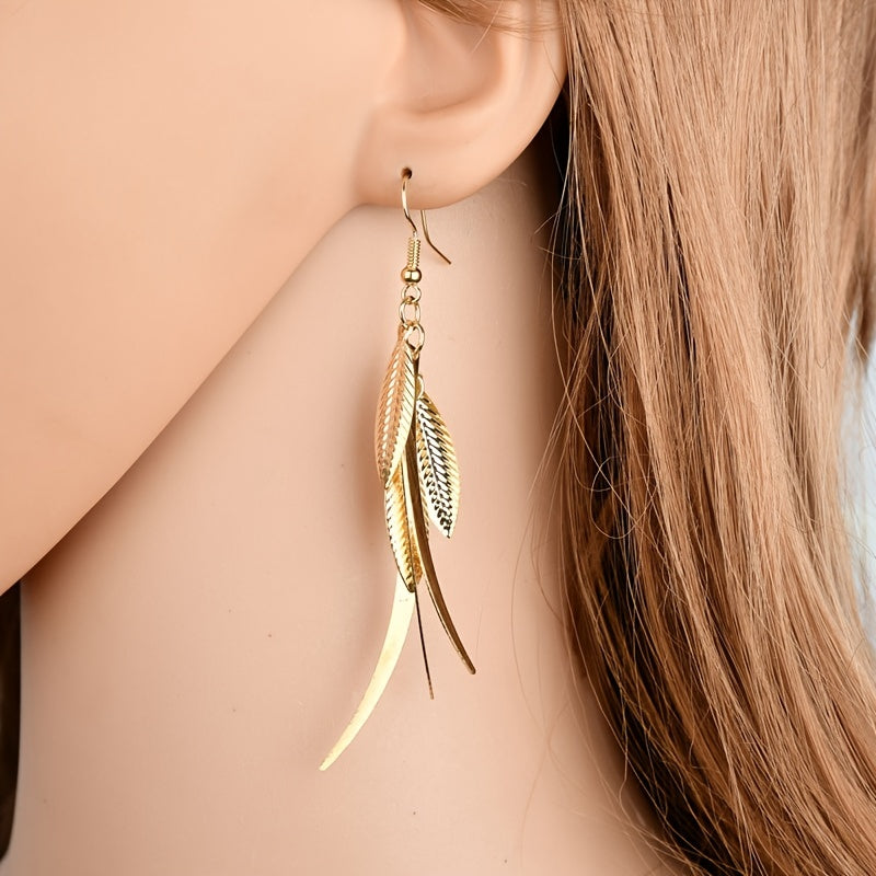Vintage Leaf-Shaped Irregular Layered Metal Drop Dangle Earrings Fine Jewelry For Women Girls 1Pair