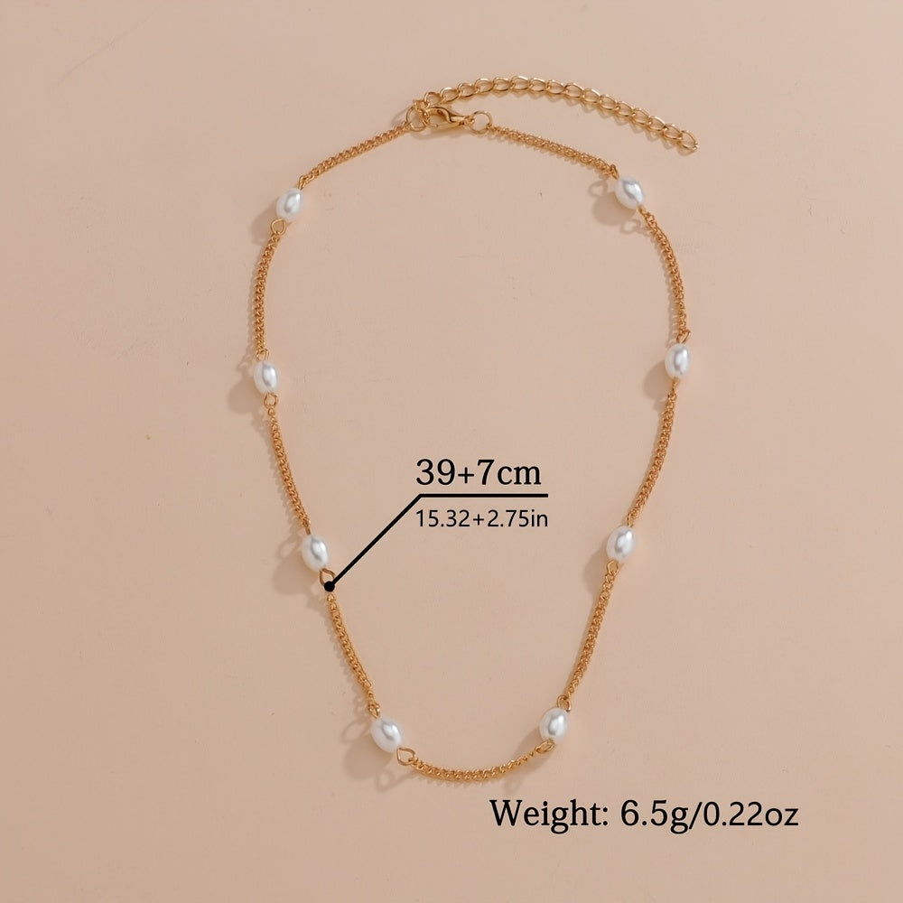 Stylish Alloy Chain Faux Pearl Ladies Necklace Holiday Banquet Prom Ornament
