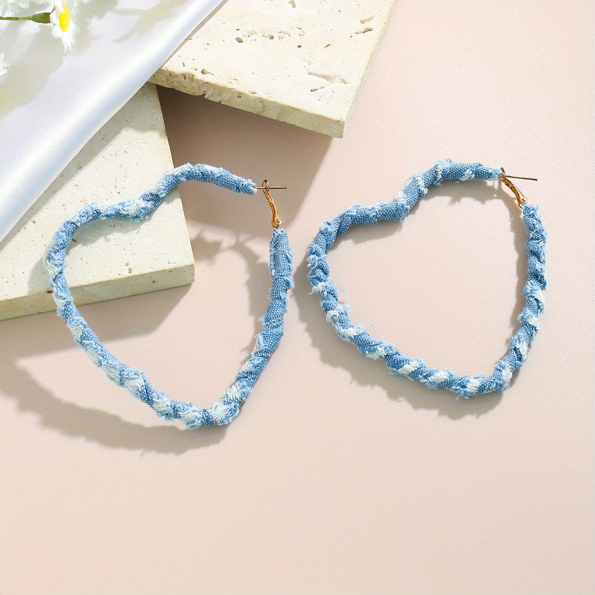 Heart Shape Denim Earrings Vocation Western Style Zinc Alloy Jewelry Creative Gift For Women Girls Daily Casual