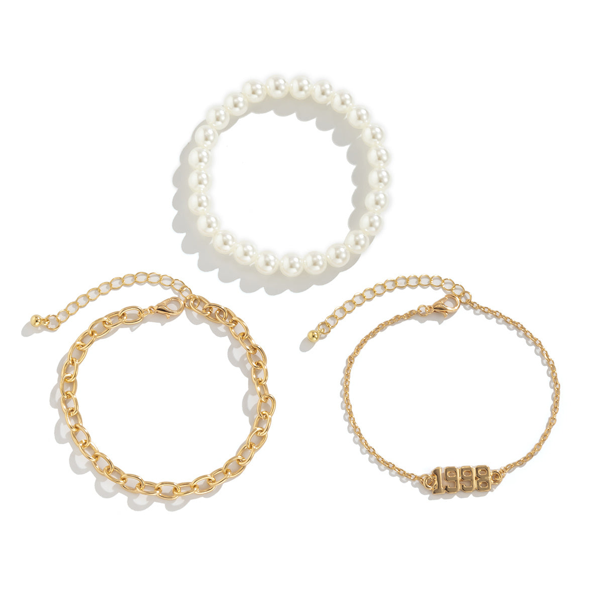 3pcs Beautiful Number Pendant Pearl Bracelet Set