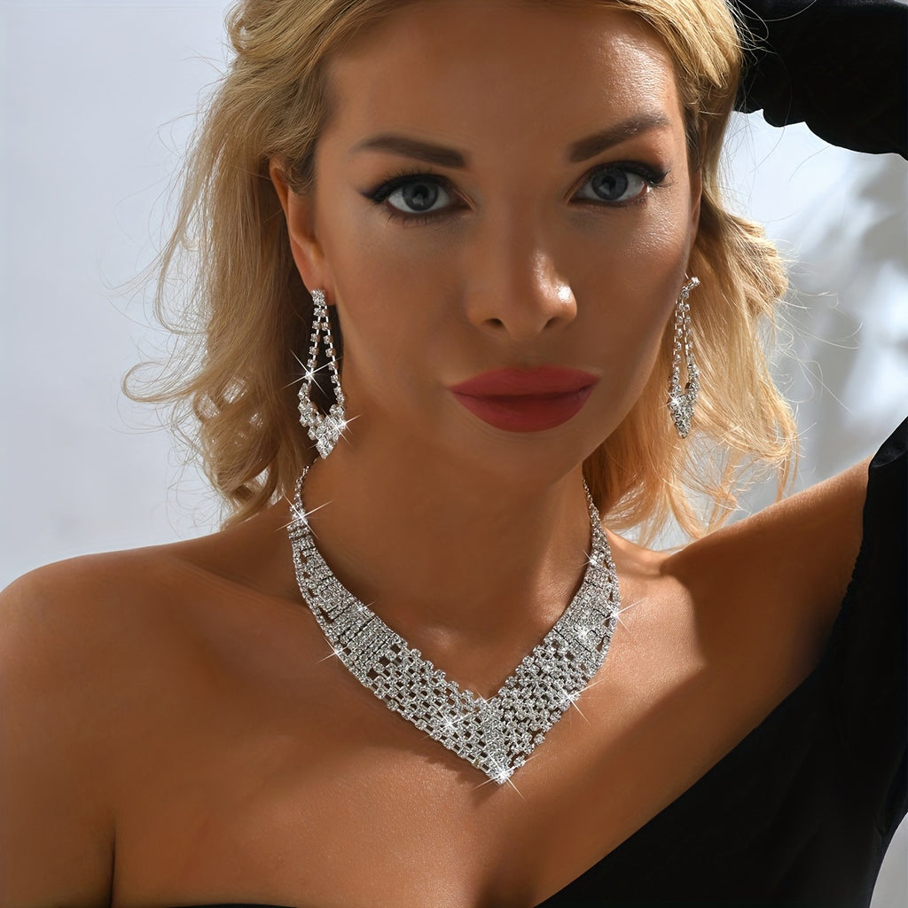 Elegant Rhinestone Necklace and Earrings Set for Weddings and Special Occasions