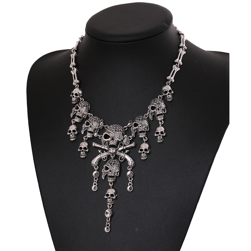 Vintage Skull Necklace: Punk Style Sweater Chain for Halloween Holiday Jewelry Accessories