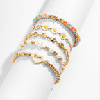 5pack Glitter Dimple Heart Decor Sunflower Flower Lime Pearl Beaded Bracelet Set