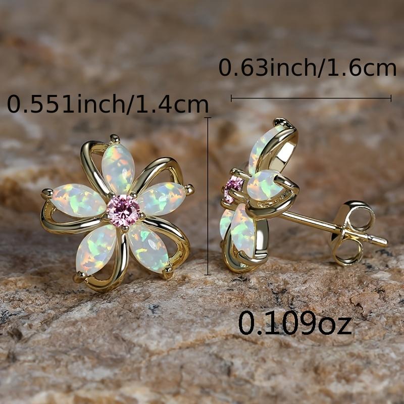 Flower Stud Earrings Inlaid Synthetic White Opal 18K Gold Plated Holiday Party Decor For Women Girls Gift 1Pair