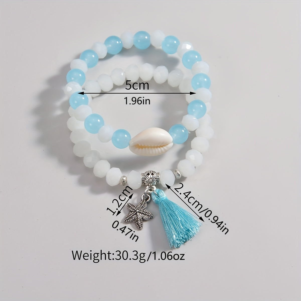 2pcs Glass Beads Tassel Alloy Starfish Pendant Ladies Bracelet Set Summer Beach Decor Vacation Ornament